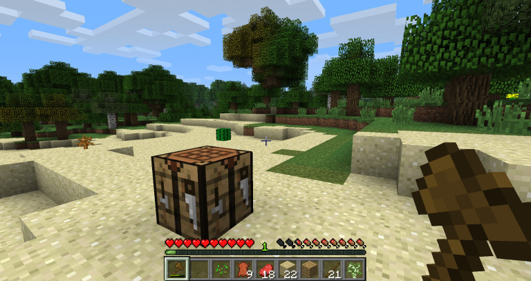 A wooden axe and a crafting table. From humble beginnings...