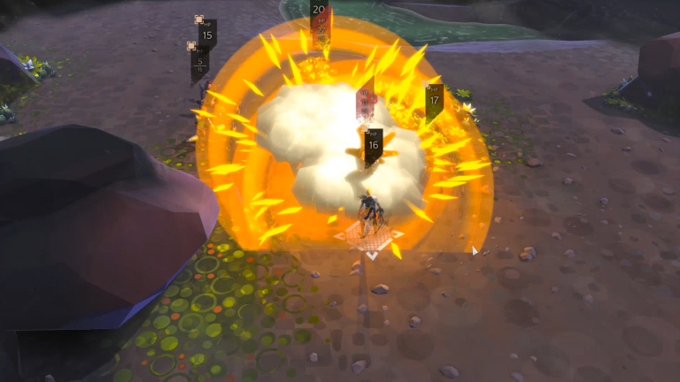 A Bulwark getting hit with an Alchemist's flask.