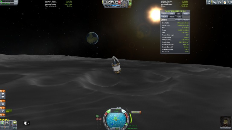The landing pod approaches the Munar surface. 